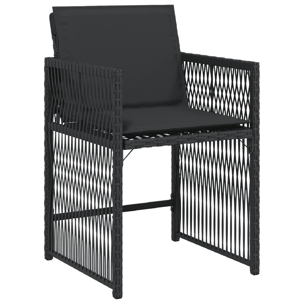 17 Piece Garden Dining Set with Cushions Black Poly Rattan