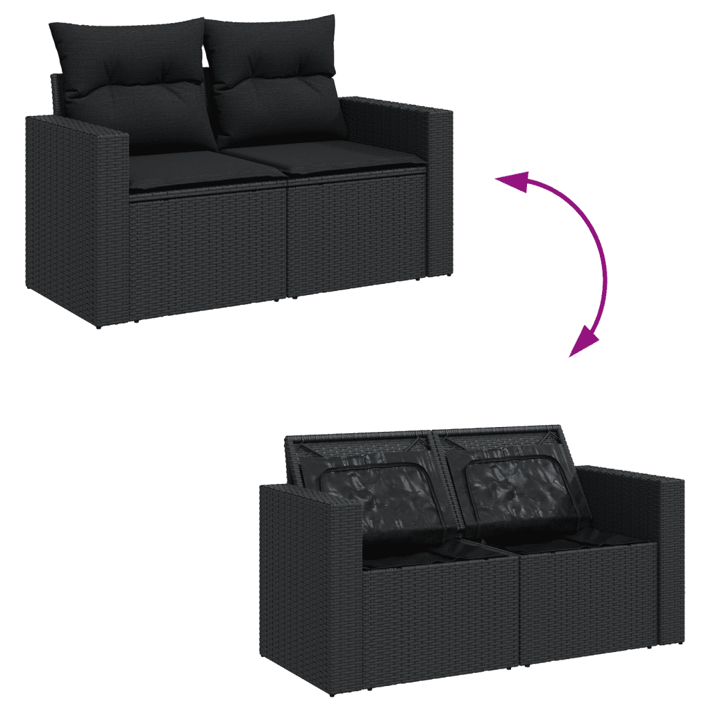 3 Piece Garden Sofa Set with Cushions Black Poly Rattan