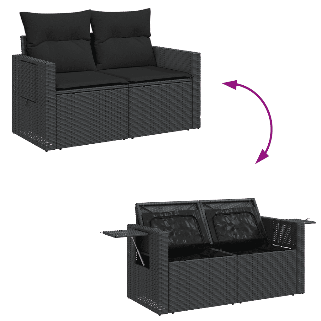 3 Piece Garden Sofa Set with Cushions Black Poly Rattan