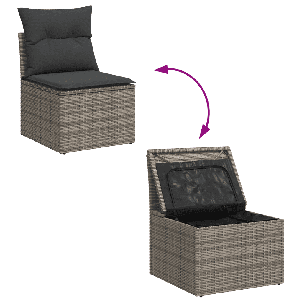 9 Piece Garden Sofa Set with Cushions Grey Poly Rattan