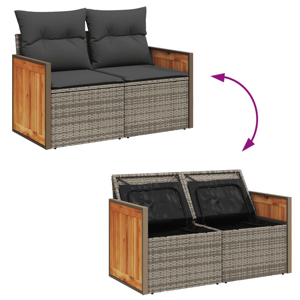 3 Piece Garden Sofa Set with Cushions Grey Poly Rattan