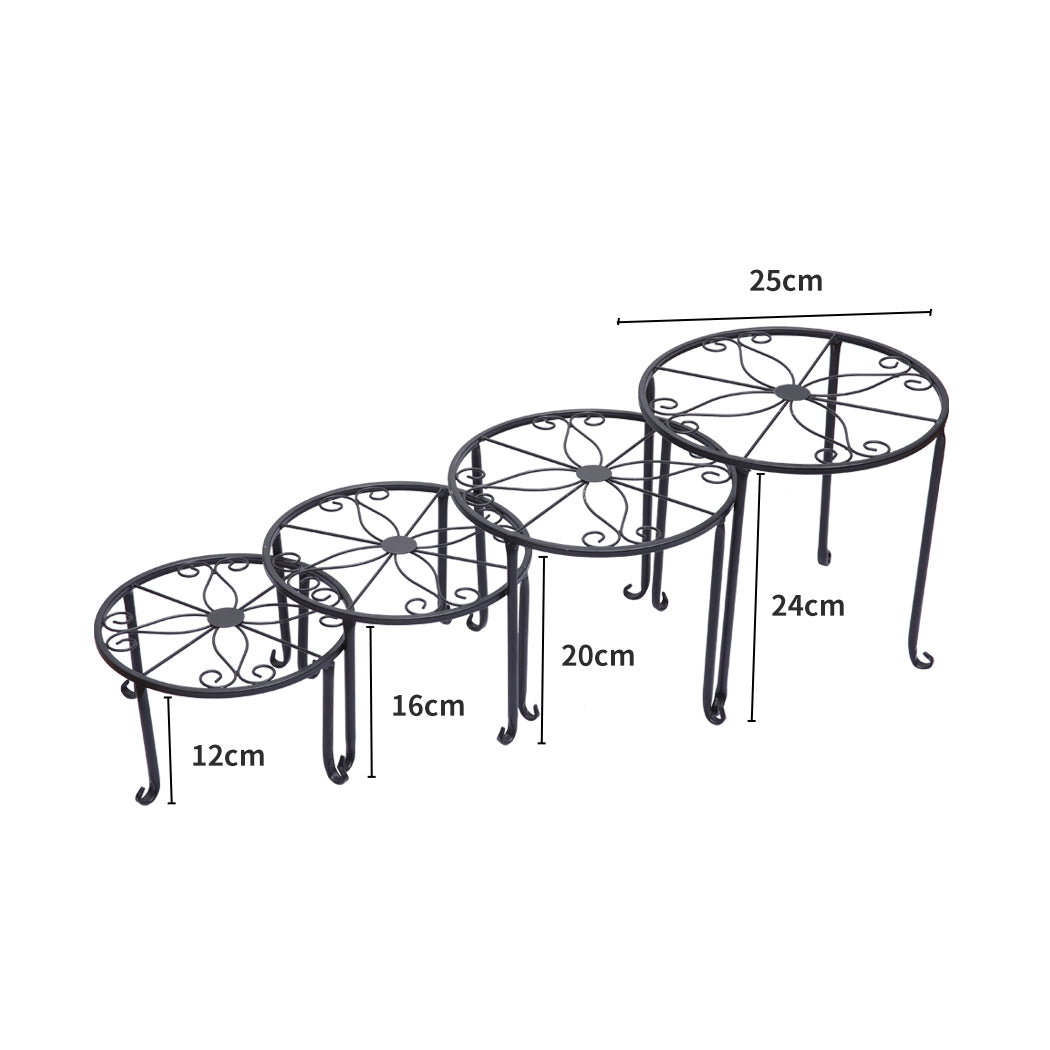 4 x Levede Metal Plant Stand Outdoor Black-1954802661220028418