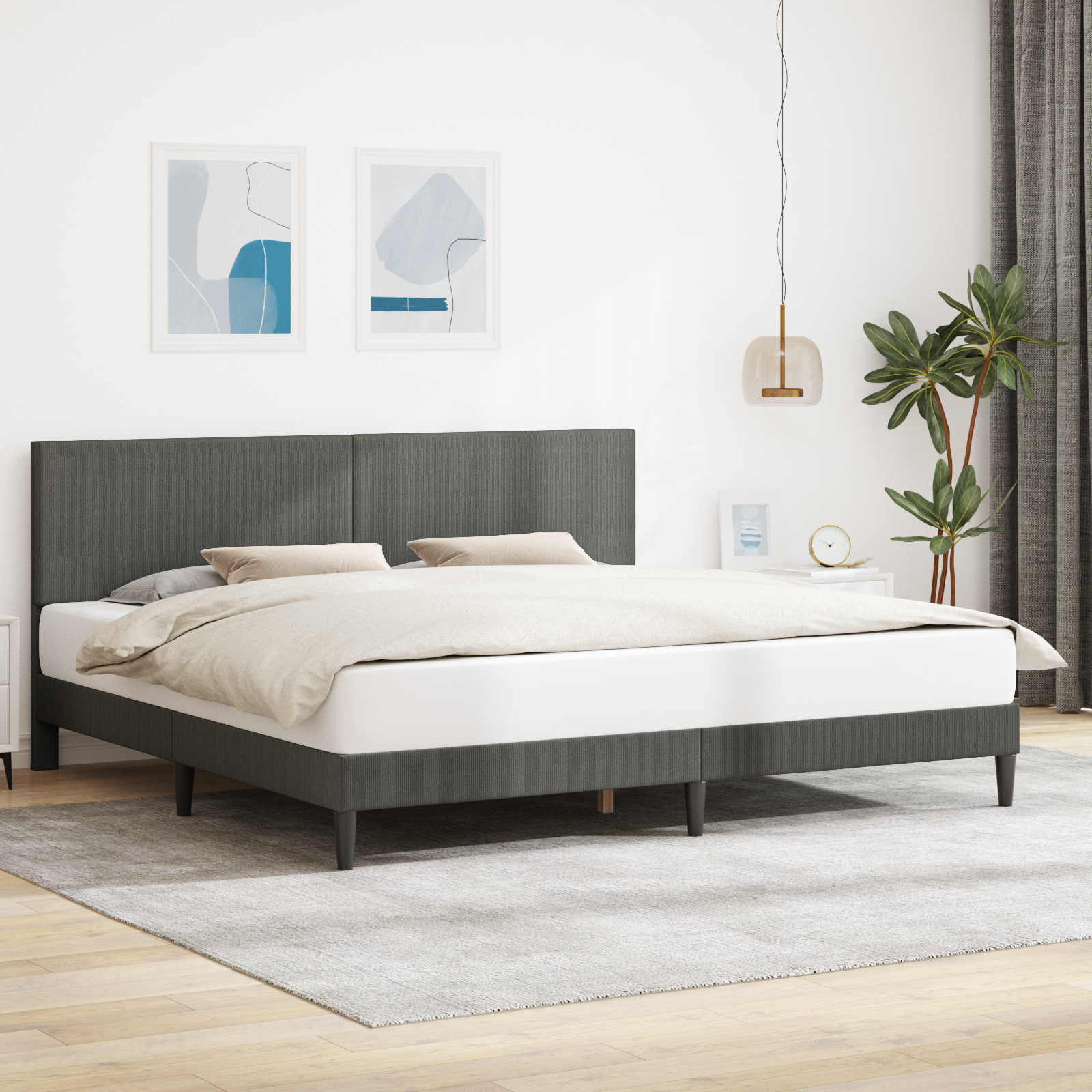 Bed Frame with Headboard Dark Grey 180 x 200 cm Corduroy Fabric