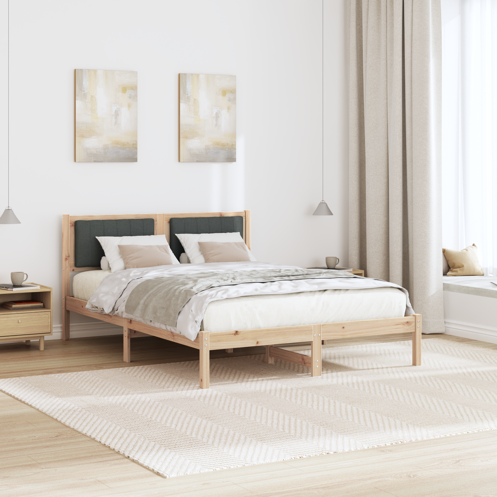 Bed Frame with Upholstered Headboard Dark Grey 135 x 190 cm