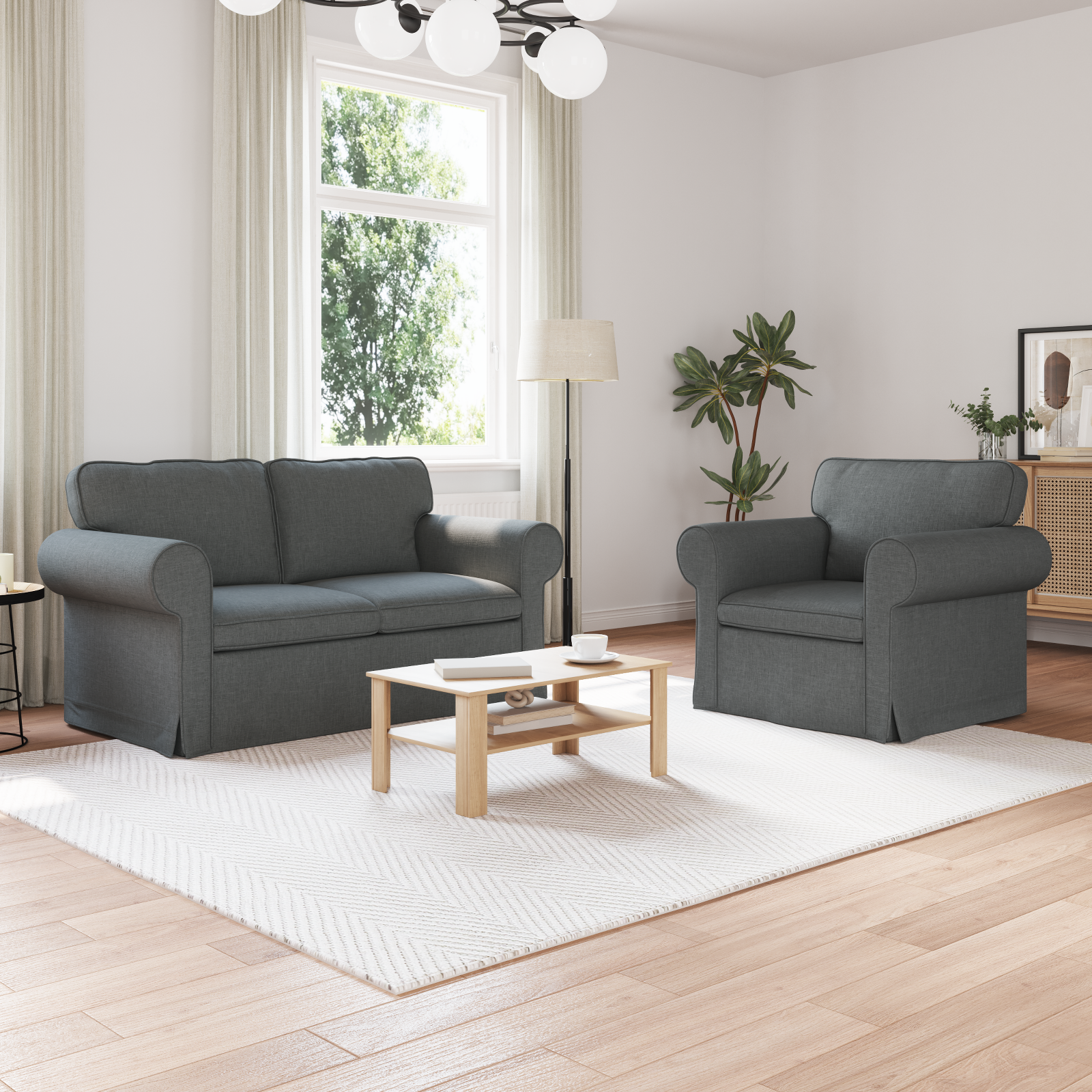 Sofa Set 2 pcs Dark Grey 155 x 82 x 80 cm Fabric