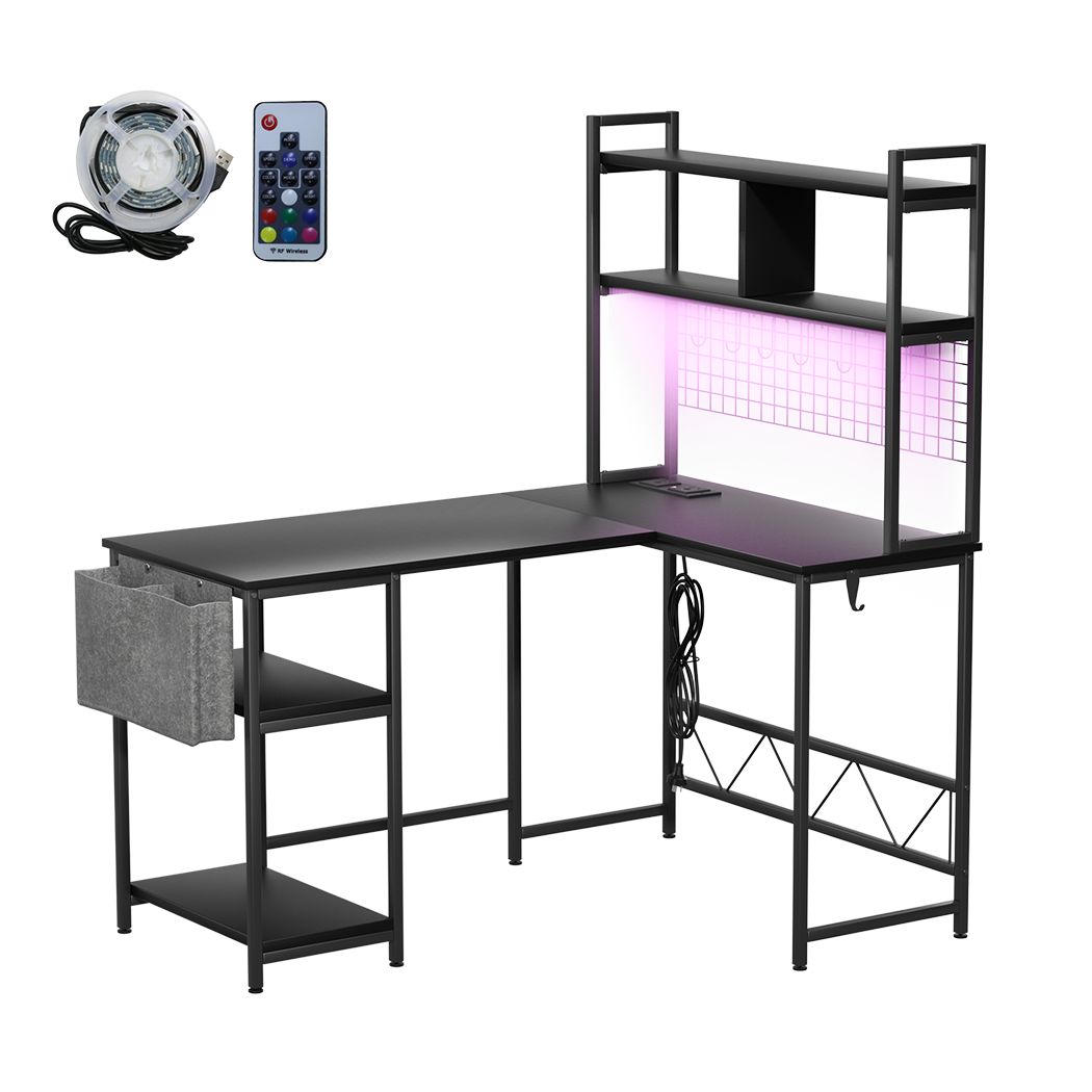 Levede L Shaped Gaming Desk with LED Lights Black-1973193573763518472