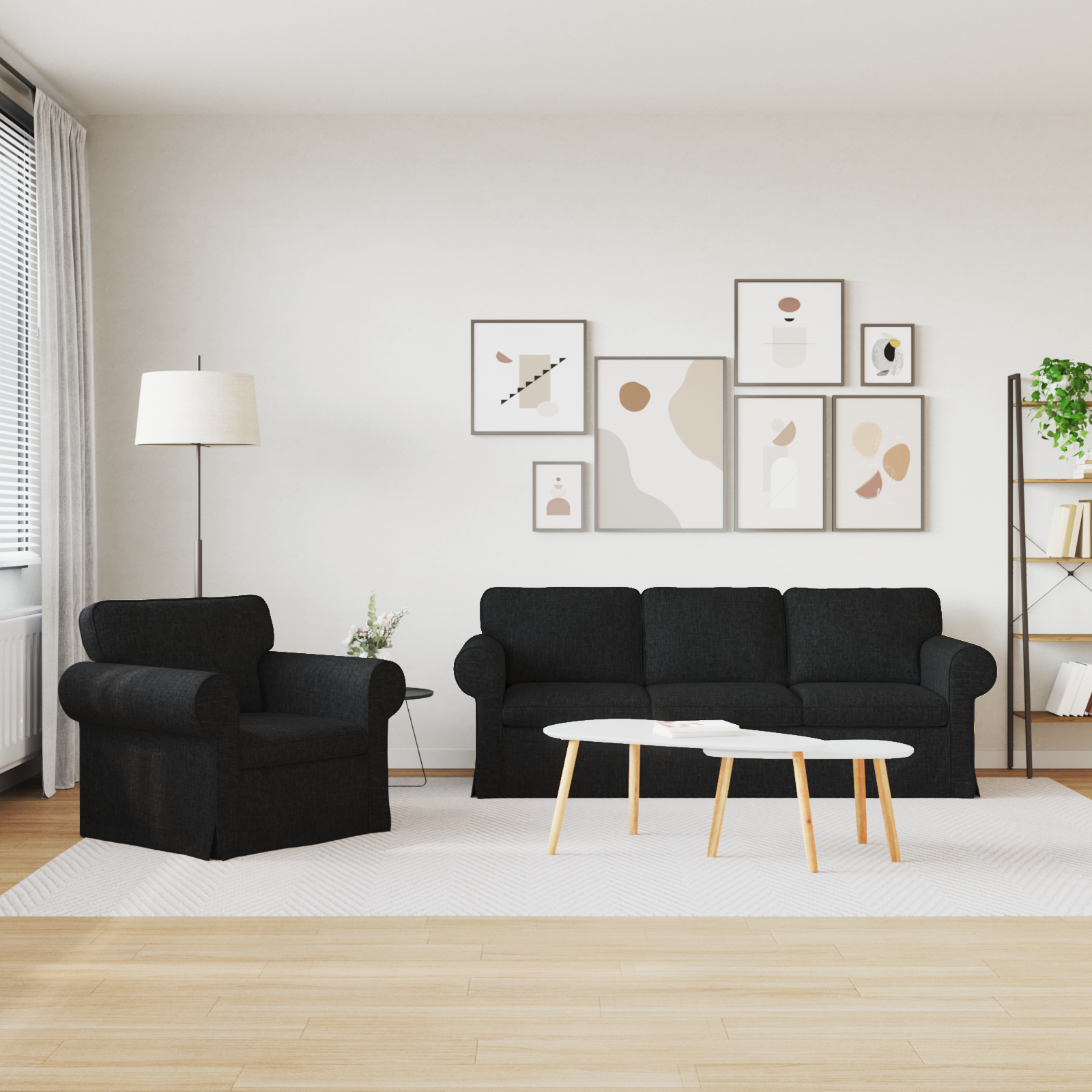 Sofa Set 2 pcs Black 215 x 82 x 80 cm Fabric