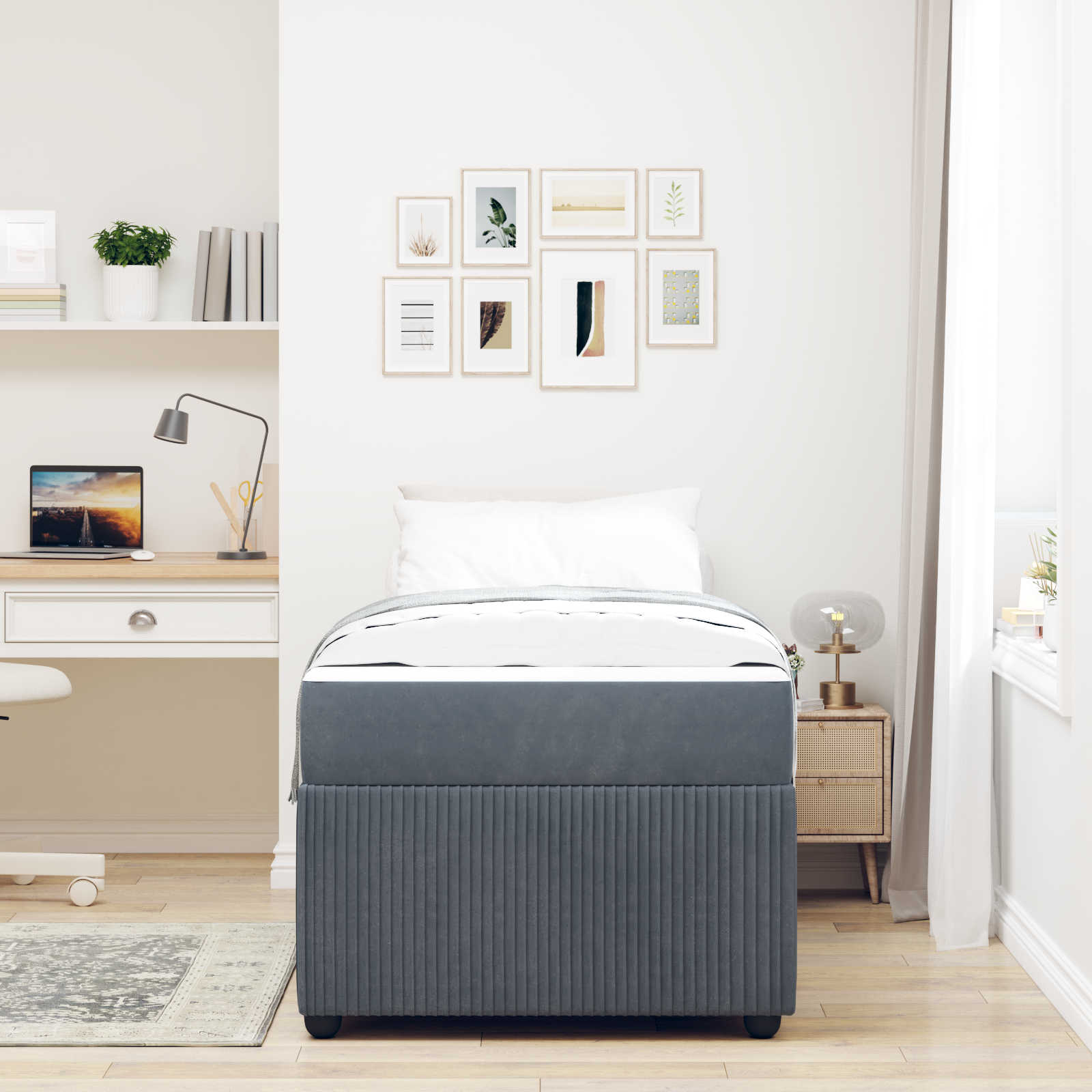 Bed Frame with Mattress Dark Grey 90 x 190 cm Fabric