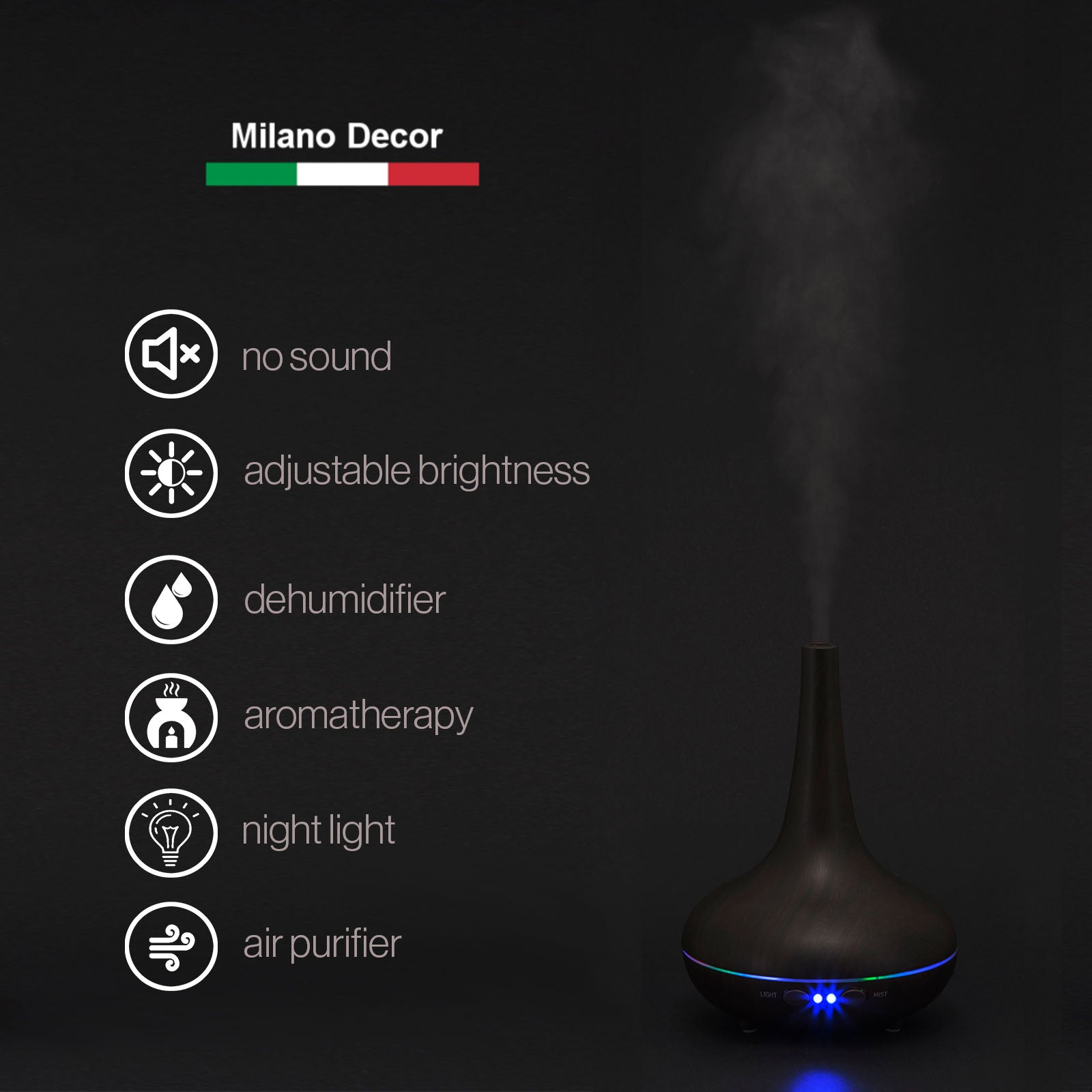 Milano Decor Ultrasonic Aroma Diffuser - Dark Wood Grain Color-1951134805135593475