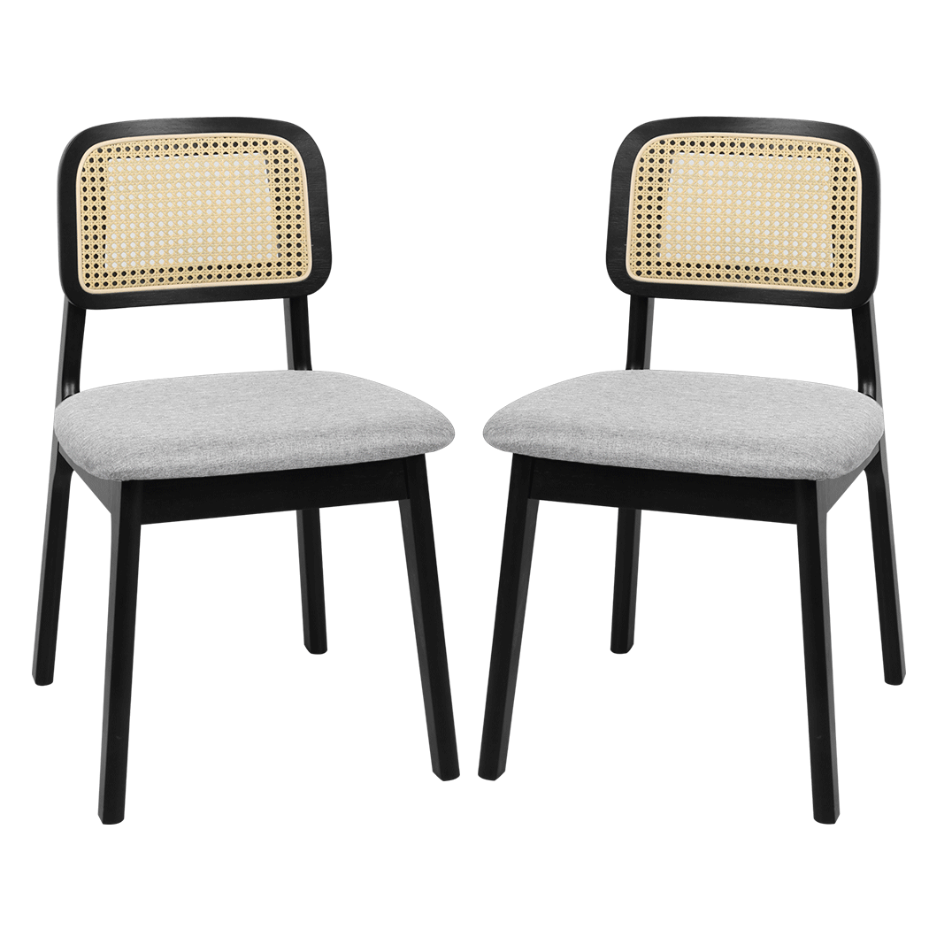 Levede Dining Chair Wood Rattan Armless Black x8-1973193571603451912