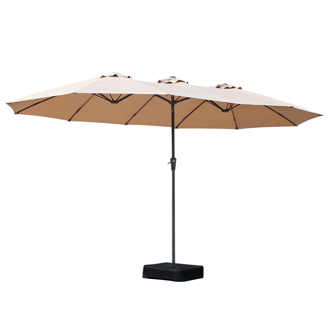 Centra 4.5M Double-sided Patio Umbrella Outdoor Umbrella Base Stand Khaki-1910112247733161992