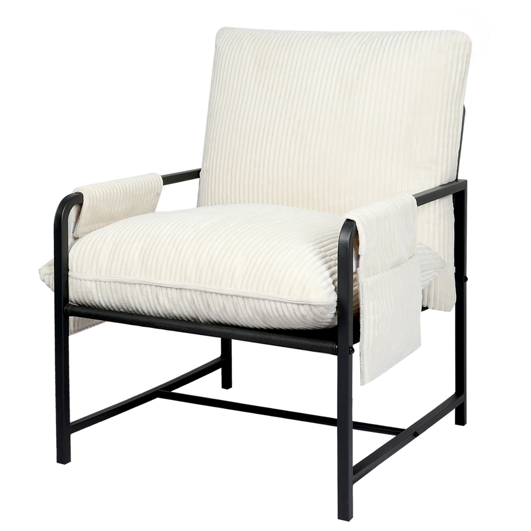 Levede Metal Framed Lounge Chair Corduroy in Beige-1954802469909434376