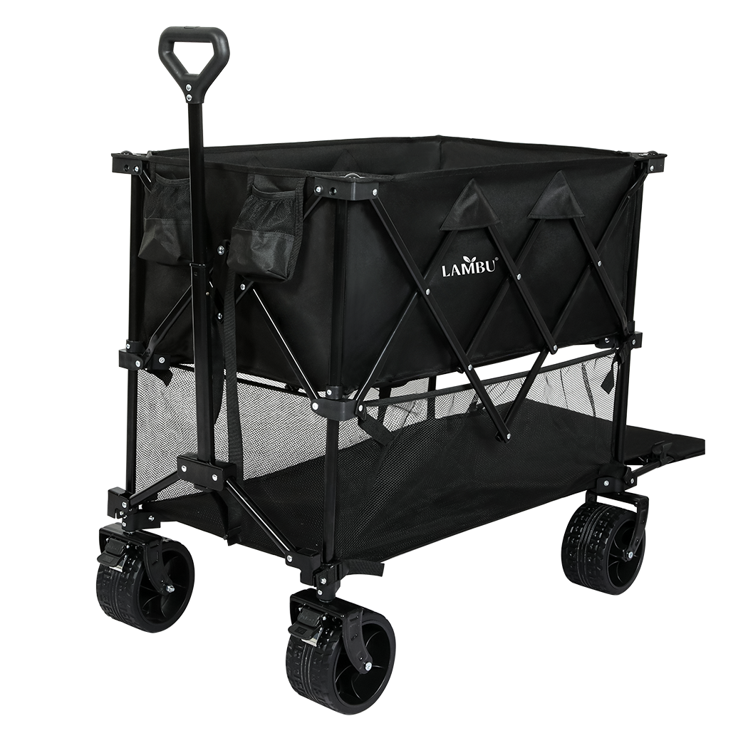 Lambu Folding Wagon Cart Double Shelves-1954802442352857096