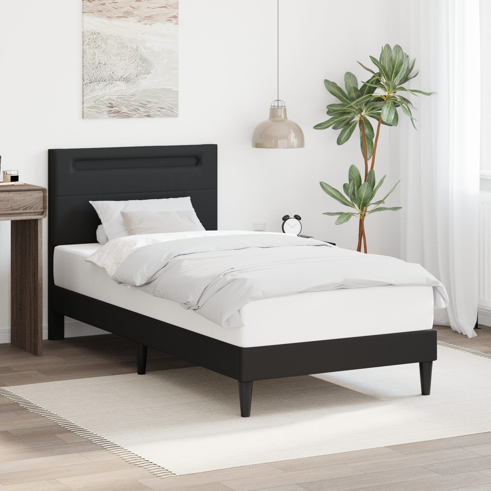 Bed Frame with LED Strip Lights Black 107 x 203 cm Faux Leather