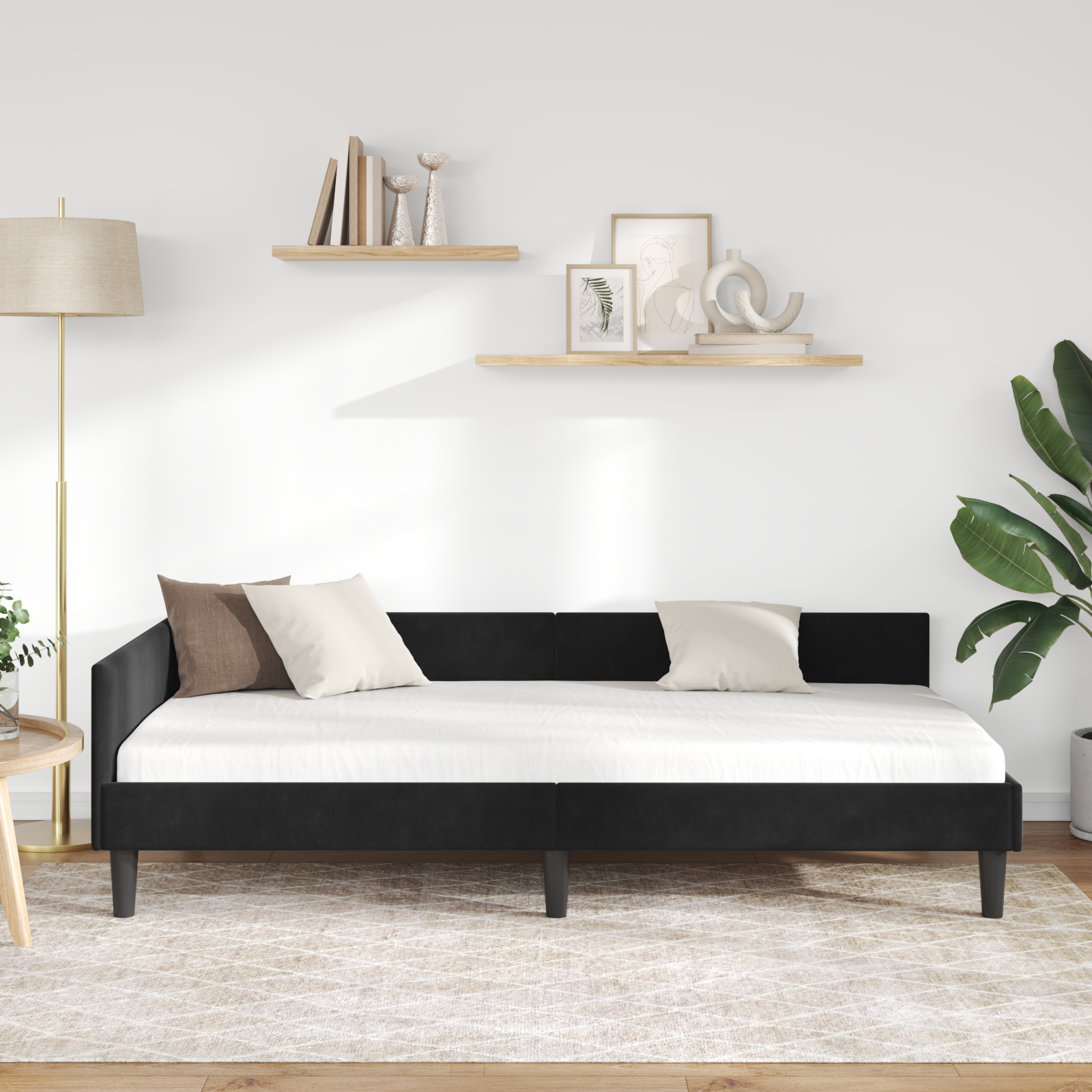 Corner Bed Frame with Headboard Black 90 cm x 190 cm Velvet
