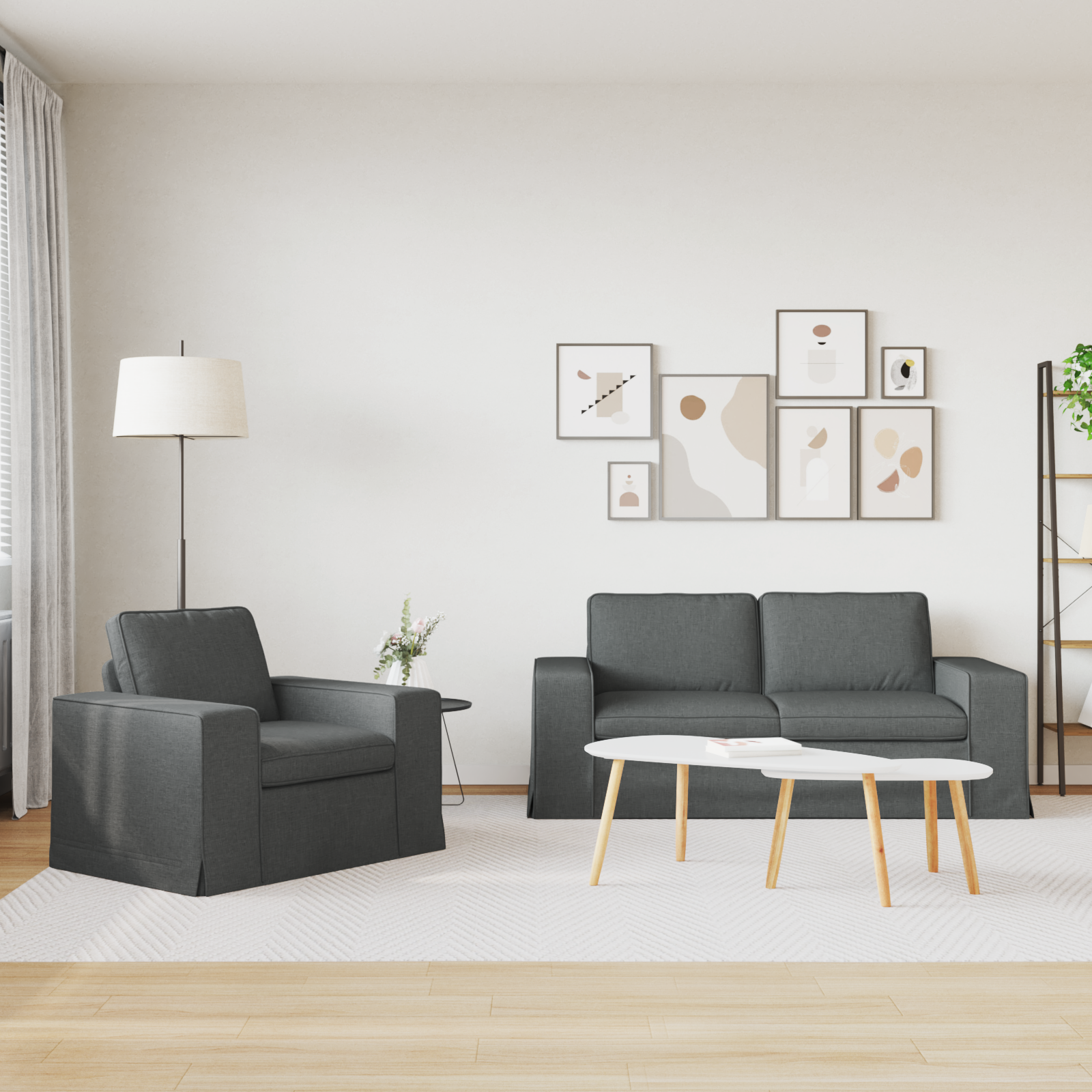 Sofa Set 2 pcs Dark Grey 182 x 80 x 82 cm Fabric