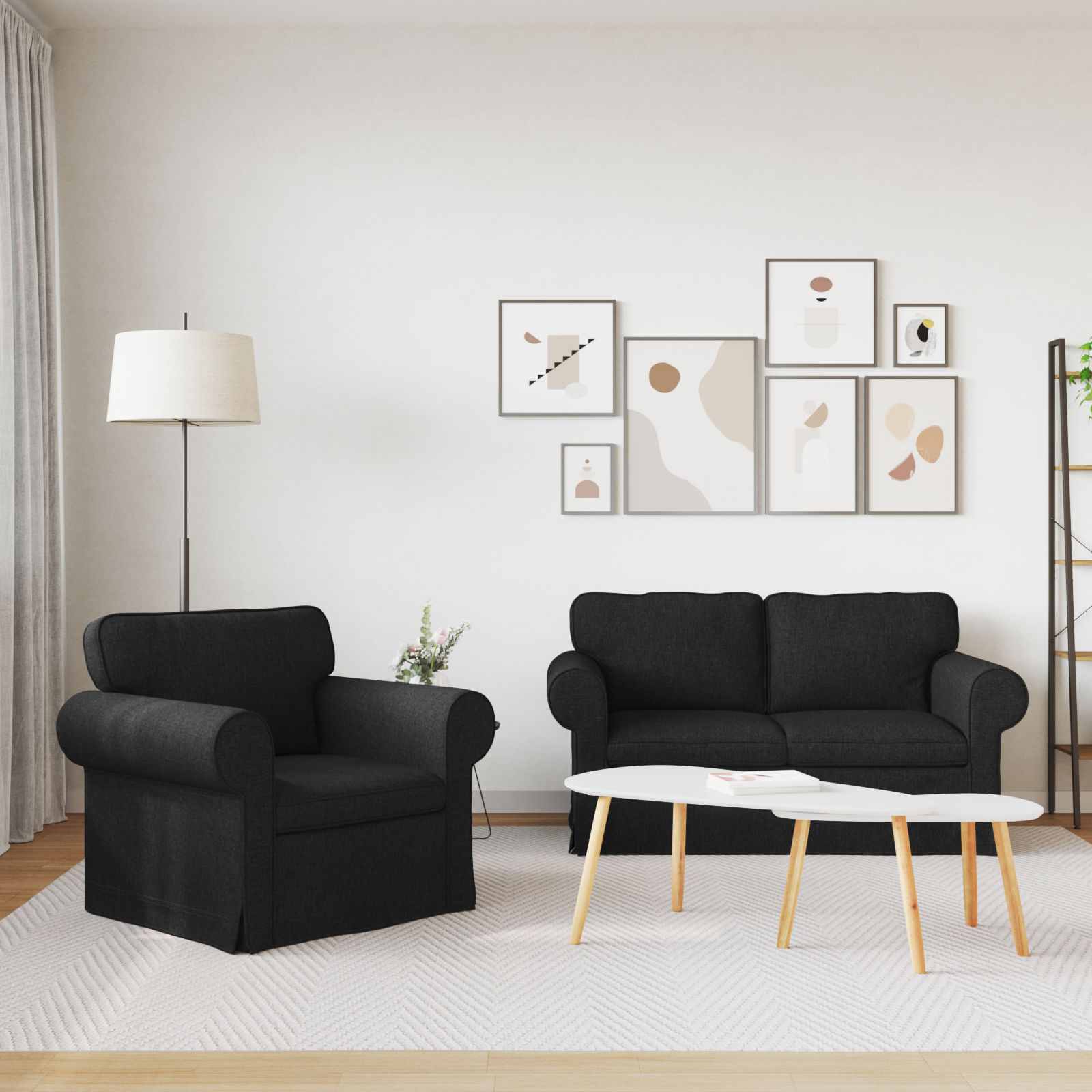 Sofa Set 2 pcs Black 155 x 82 x 80 cm Fabric