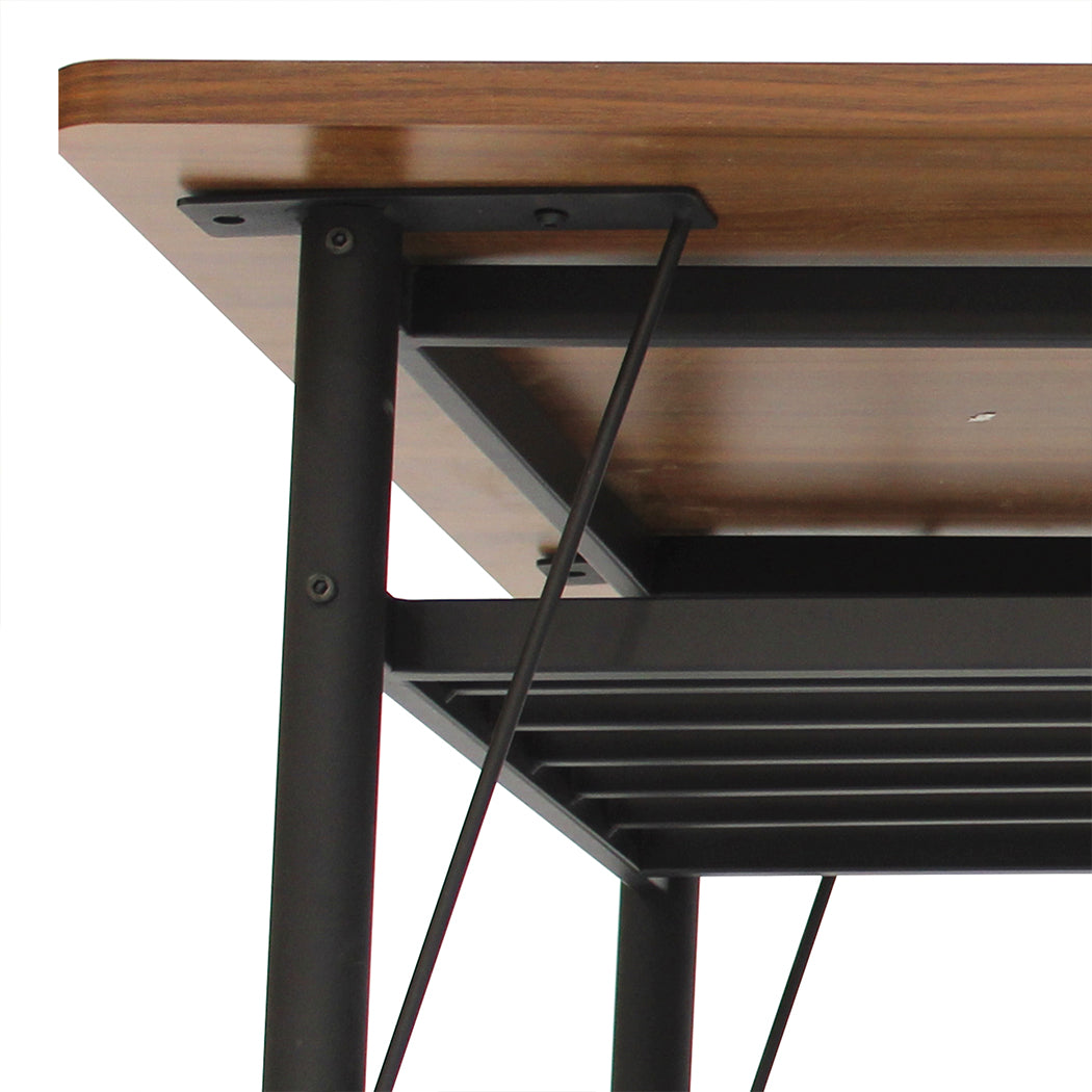 Levede 1x Dining Table +1x Bench Set Steel Home Kitchen Farmhouse Brown-1954802997833895941