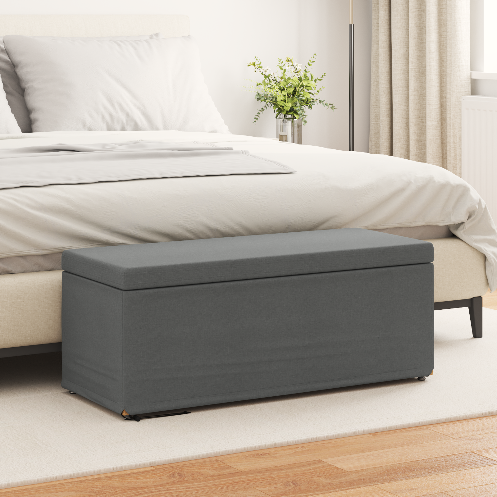 Stool Dark Grey 101 x 41 x 40 cm Fabric and Engineered Wood