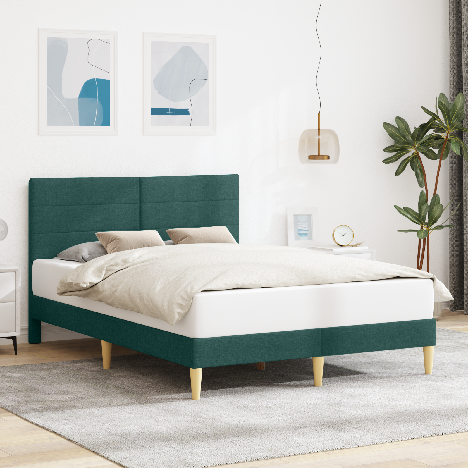 Bed Frame with Headboard Dark Grey Fabric