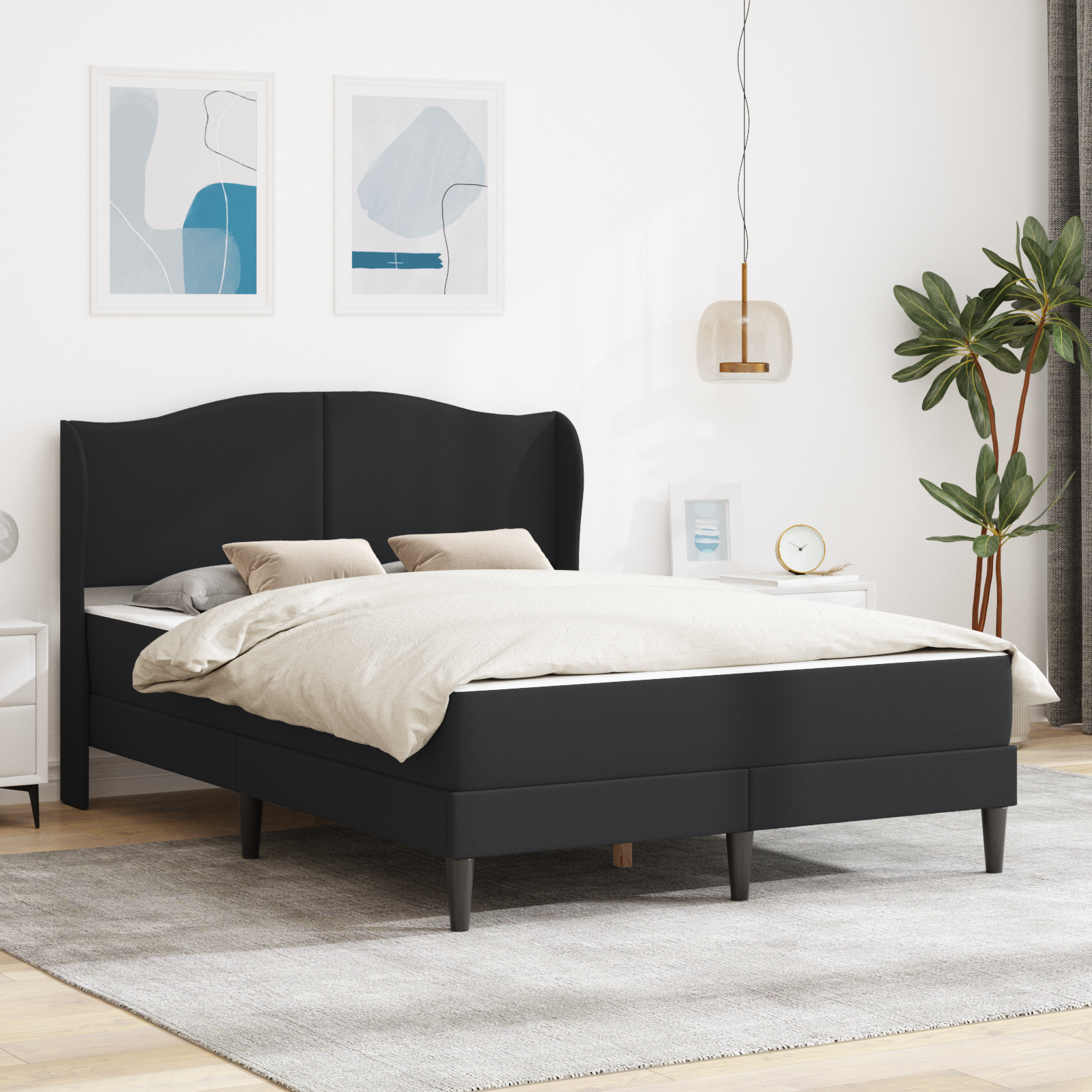 Bed Frame with Headboard Black 137 x 190 cm Faux Leather