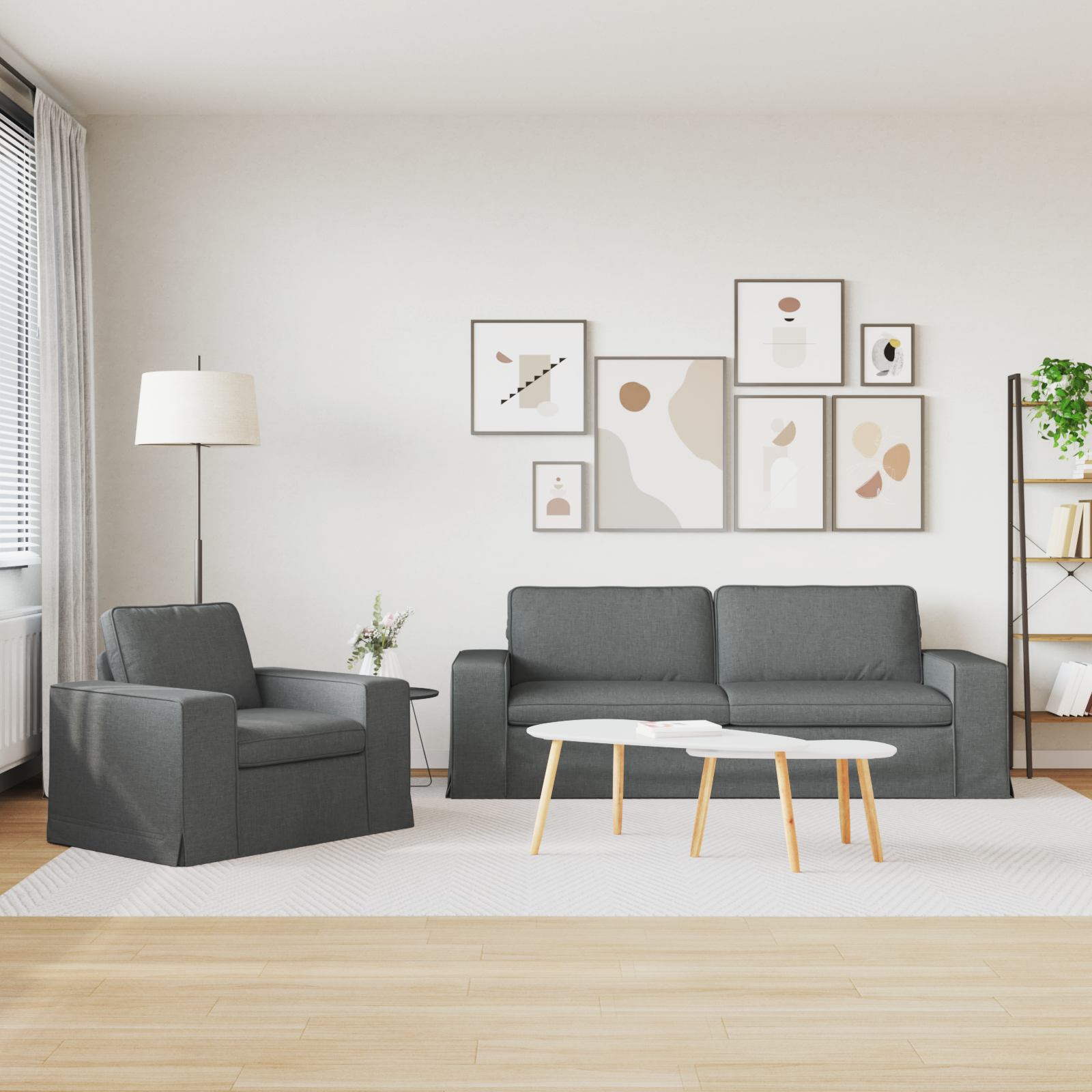 Sofa Set 2 pcs Dark Grey 222 x 80 x 82 cm Fabric