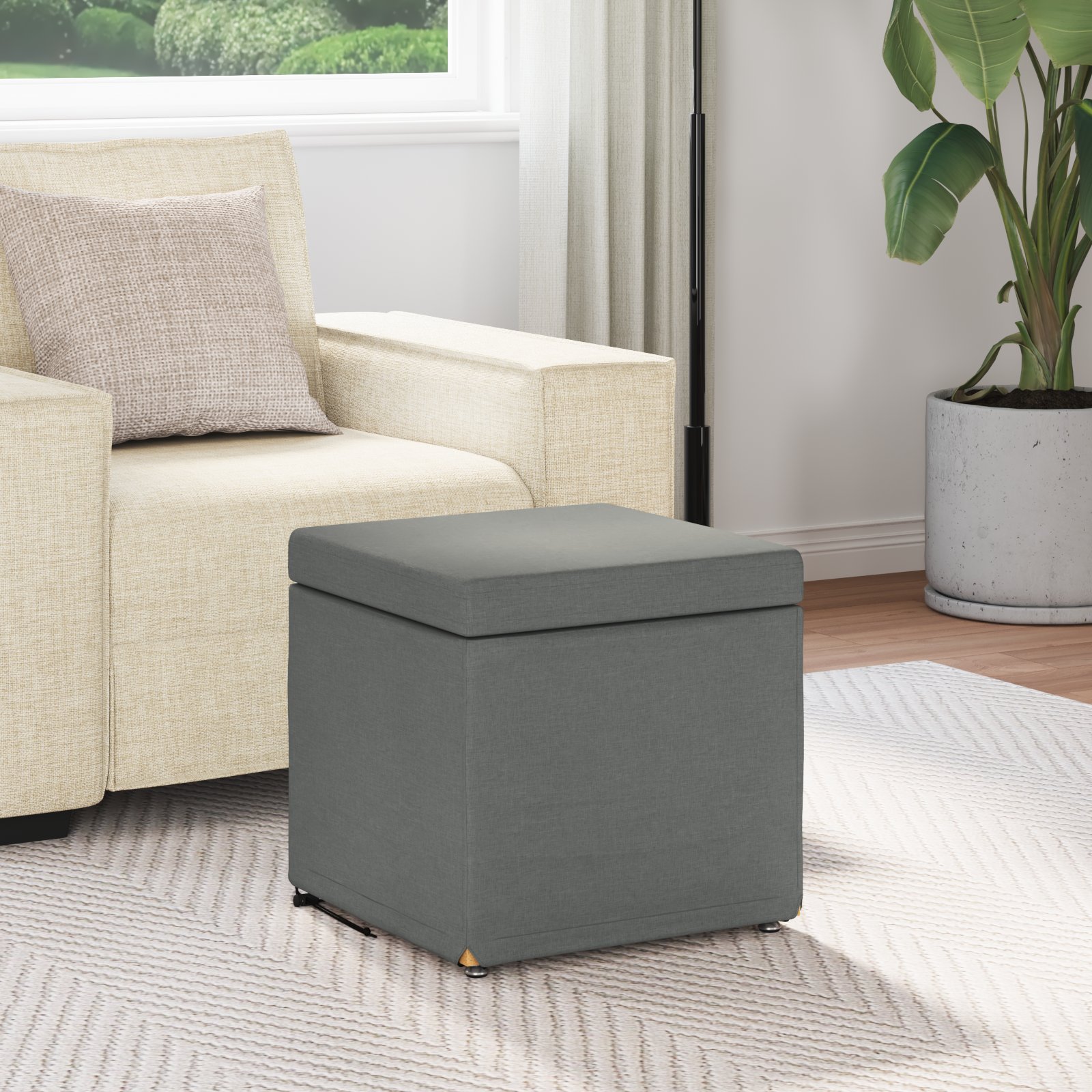 Stool Dark Grey 41 x 41 x 40 cm Fabric and Engineered Wood