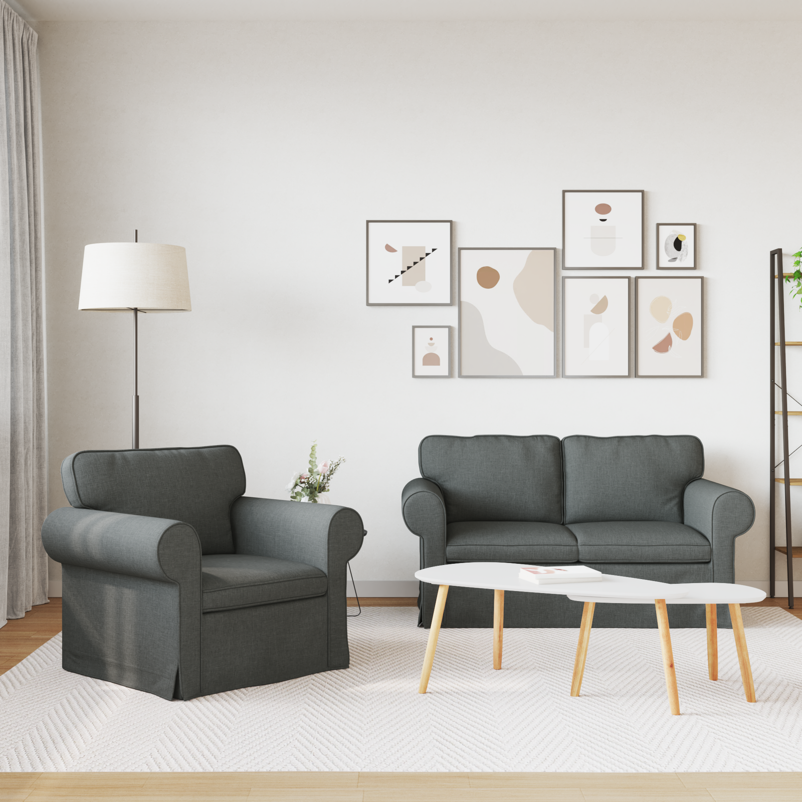 Sofa Set 2 pcs Dark Grey 155 x 82 x 80 cm Fabric