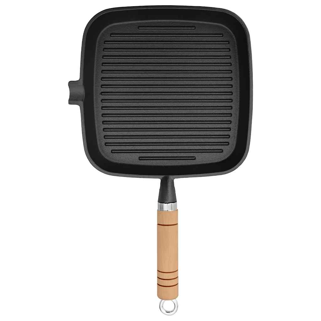 Grill Pan with Wooden Handle Cast Iron 20x20 cm