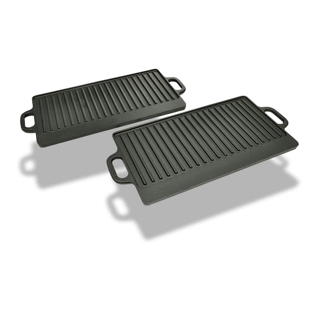 Set of 2 BBQ/Pizza Platter Grill Plate Cast Iron Rever