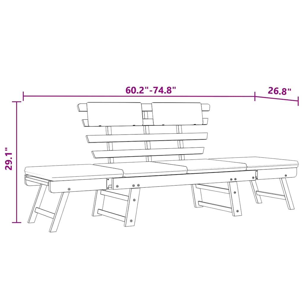 Garden Bench with Cushions 2-in-1 190 cm Solid Acacia Wood