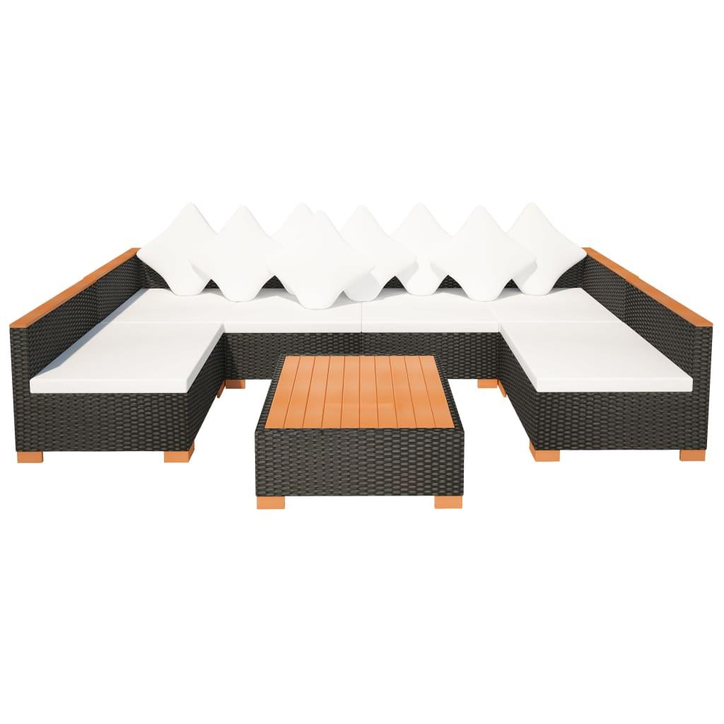 7 Piece Garden Lounge Set with Cushions Poly Rattan Black