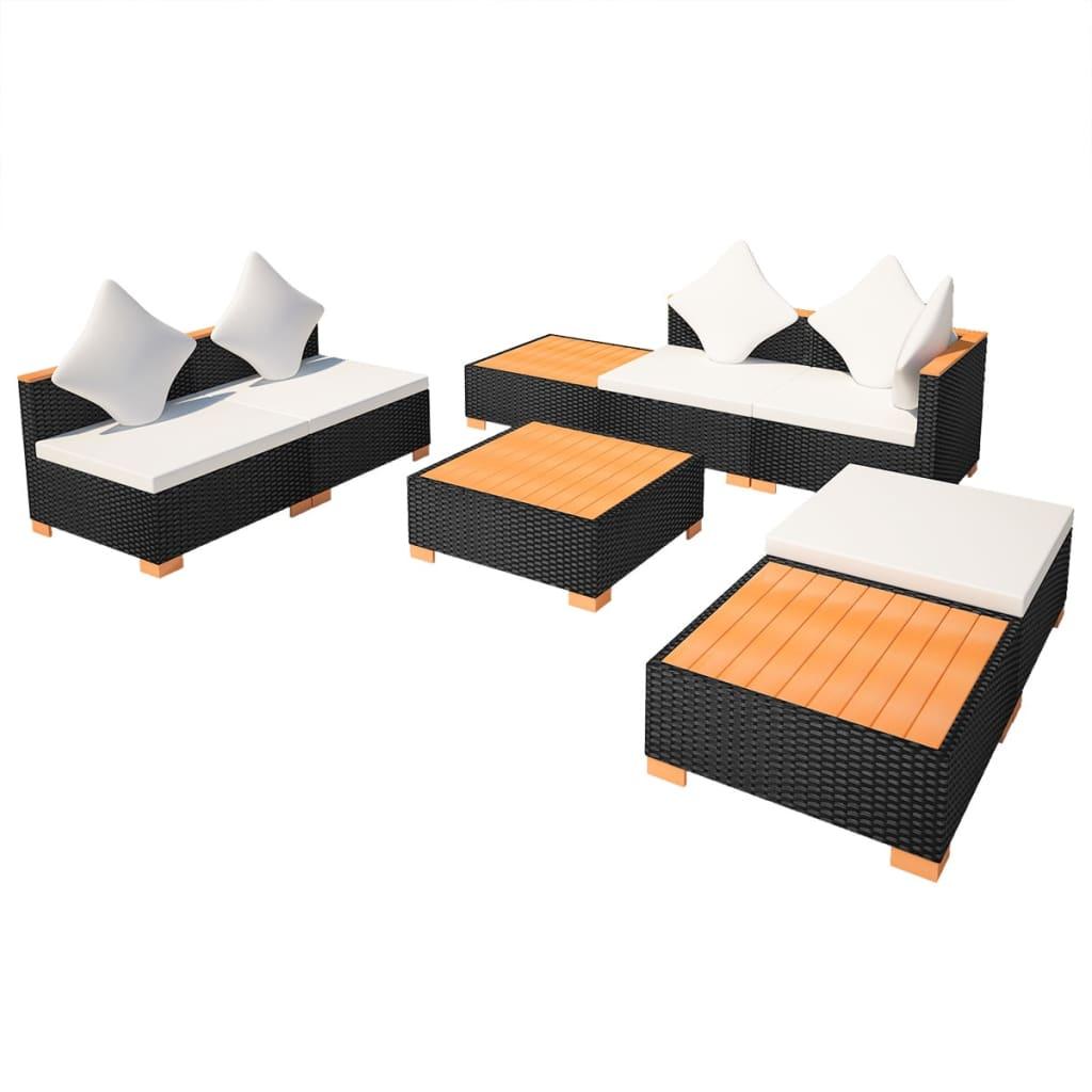 8 Piece Garden Lounge Set with Cushions Poly Rattan Black