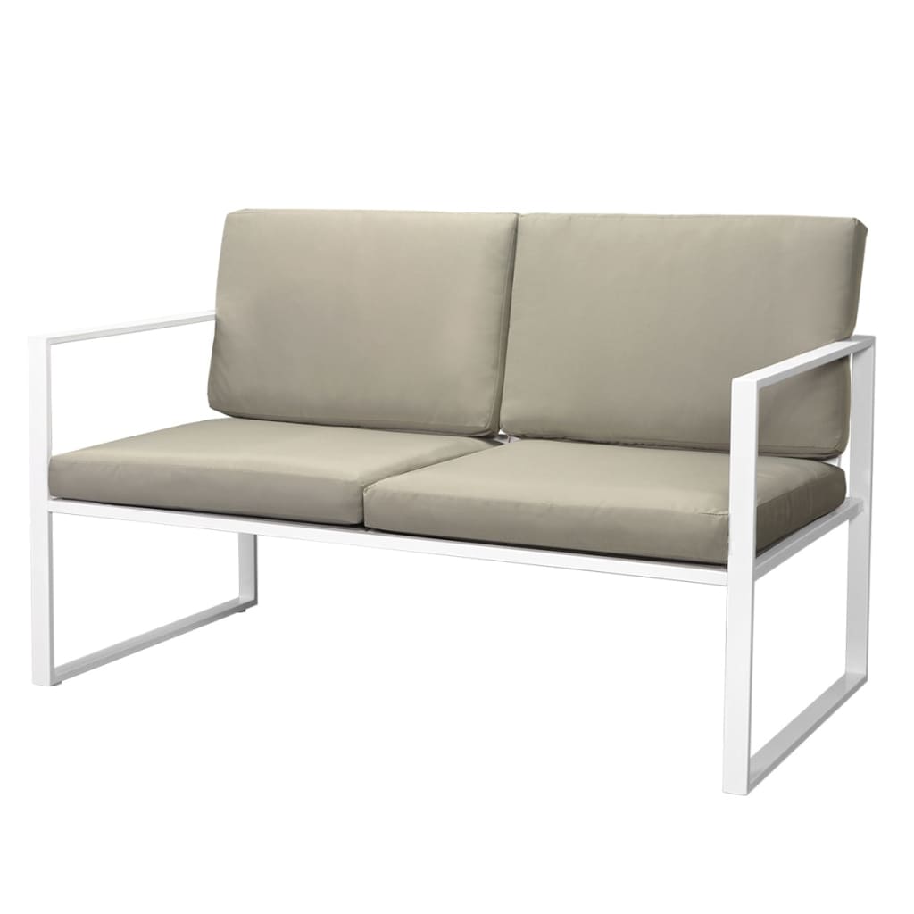 4 Piece Garden Lounge Set with Cushions Steel White