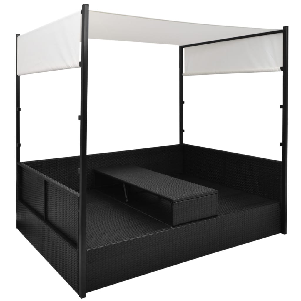 Garden Bed with Canopy Black 190x130 cm Poly Rattan