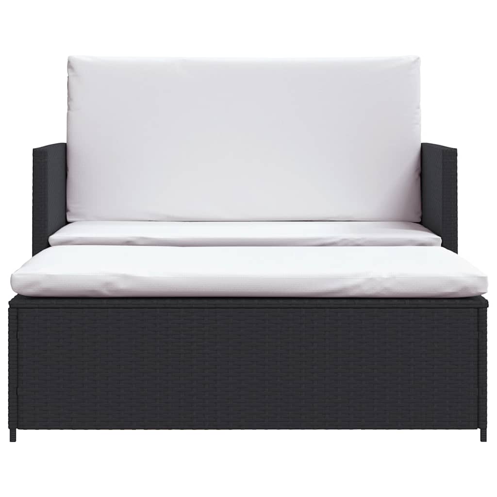 2 Piece Garden Lounge Set with Cushions Poly Rattan Black