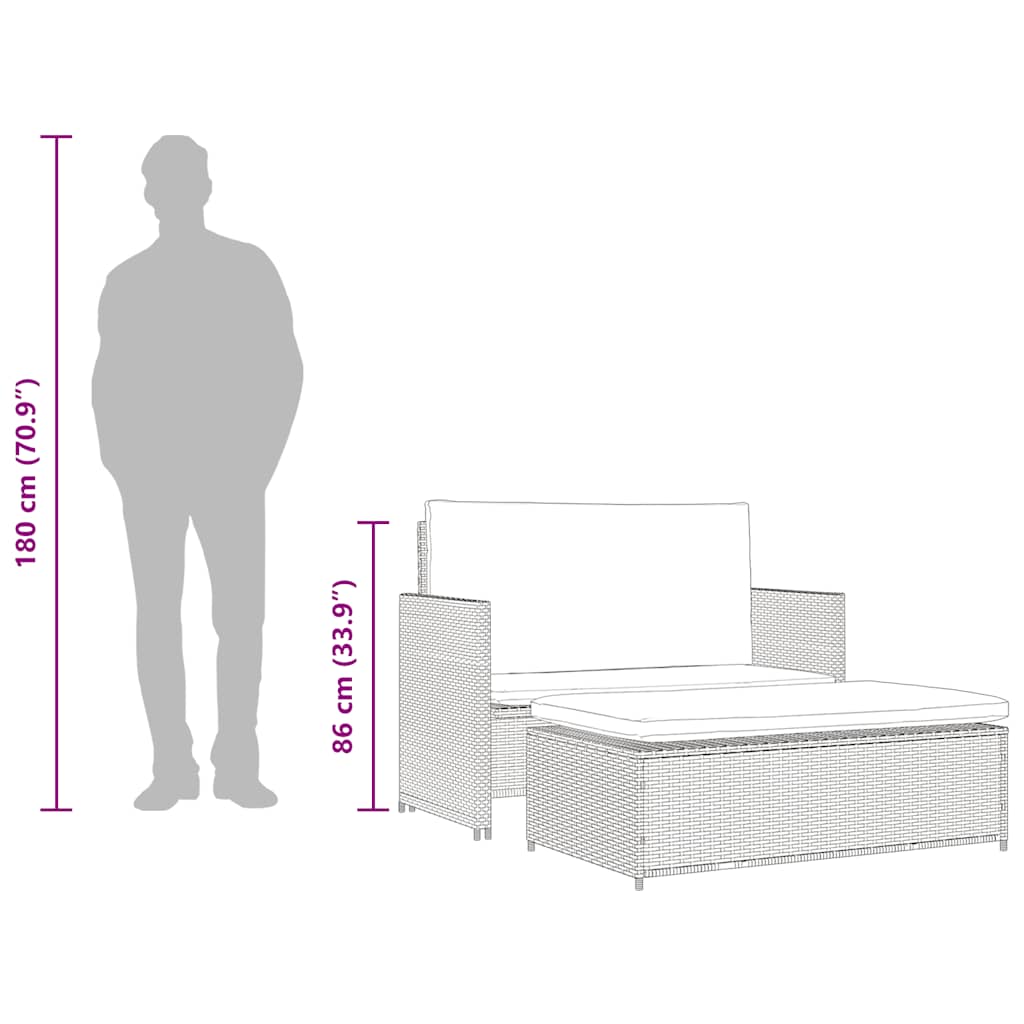 2 Piece Garden Lounge Set with Cushions Poly Rattan Black