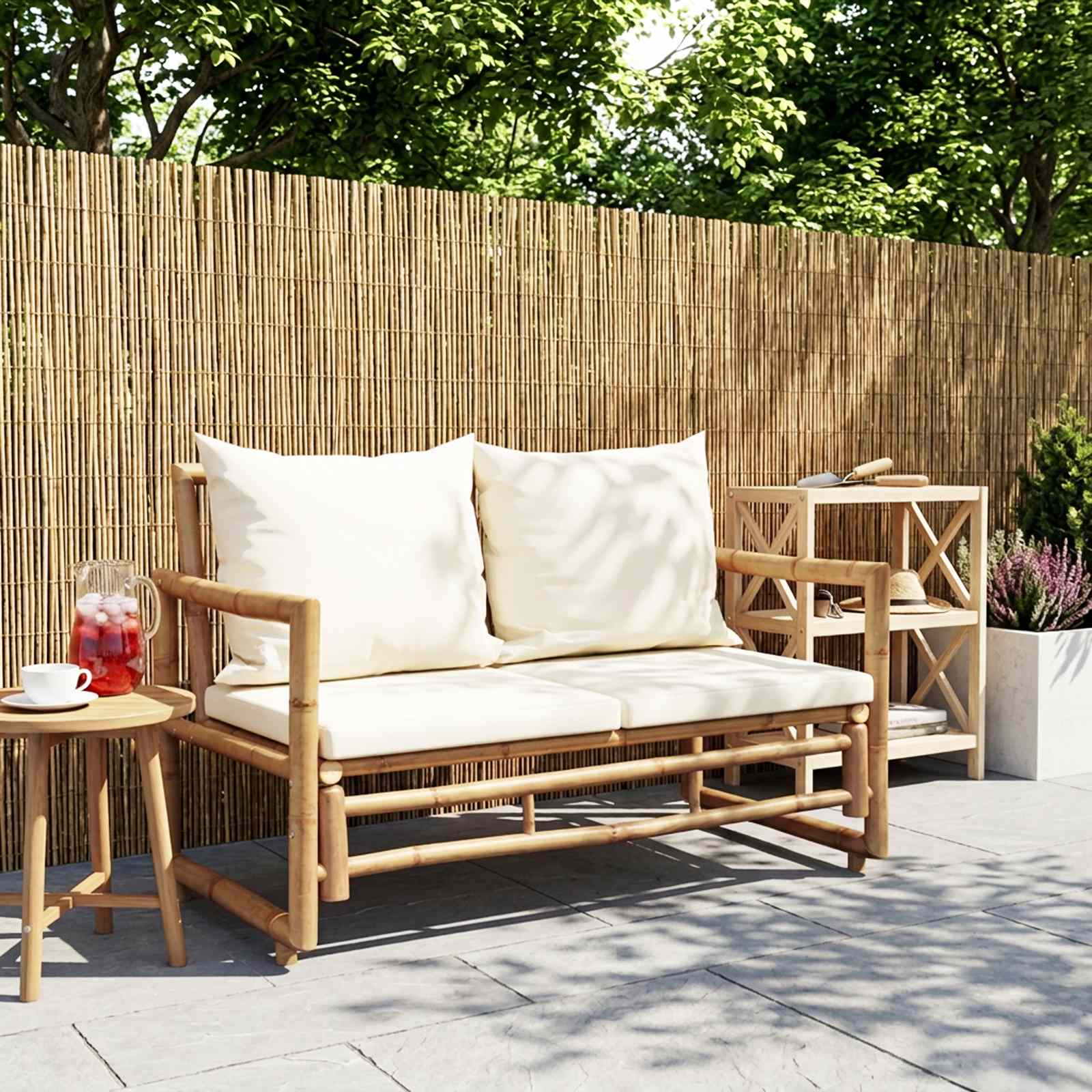 2 Seater Garden Sofa with Cushions Bamboo
