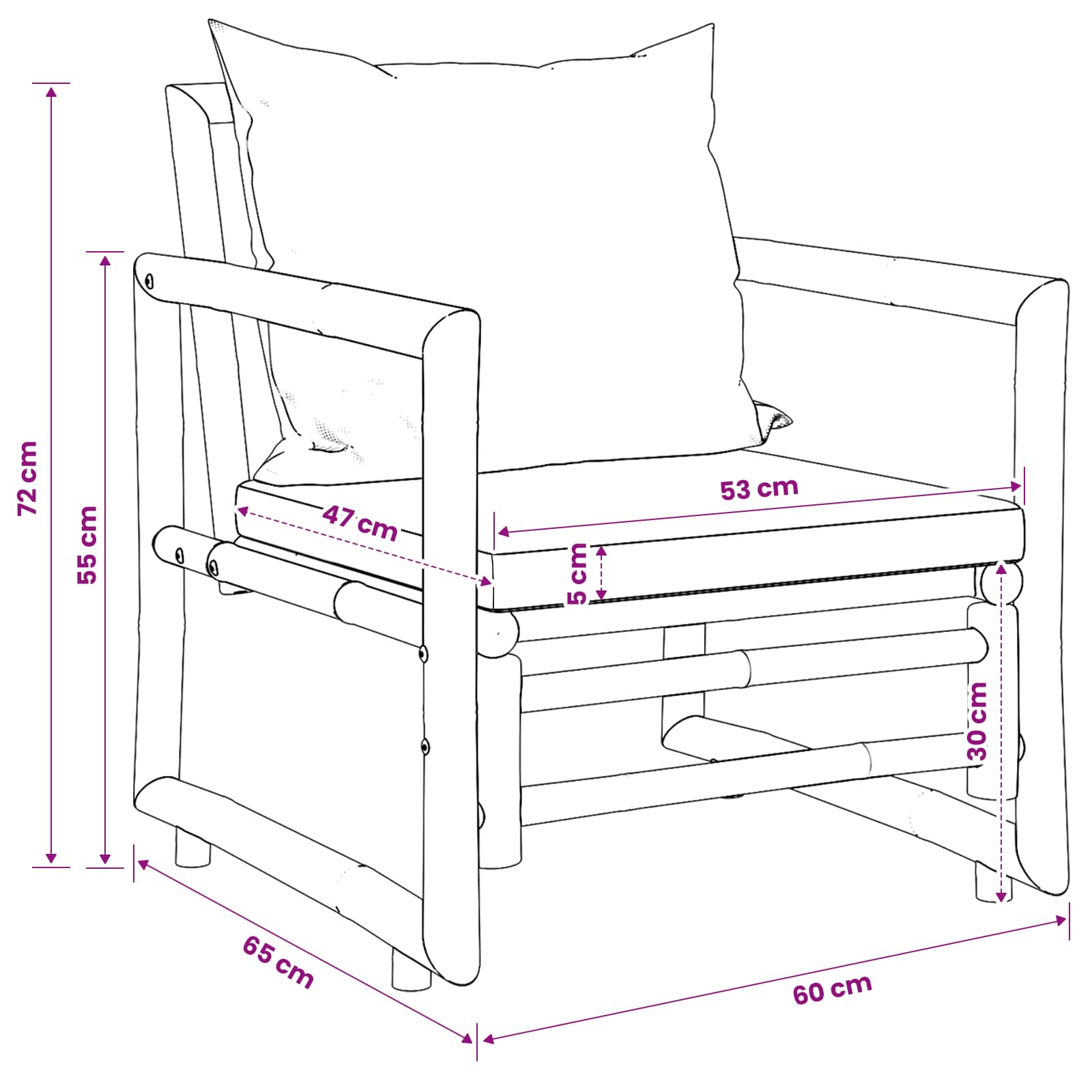 Garden Chairs 2 pcs with Cushions and Pillows Bamboo