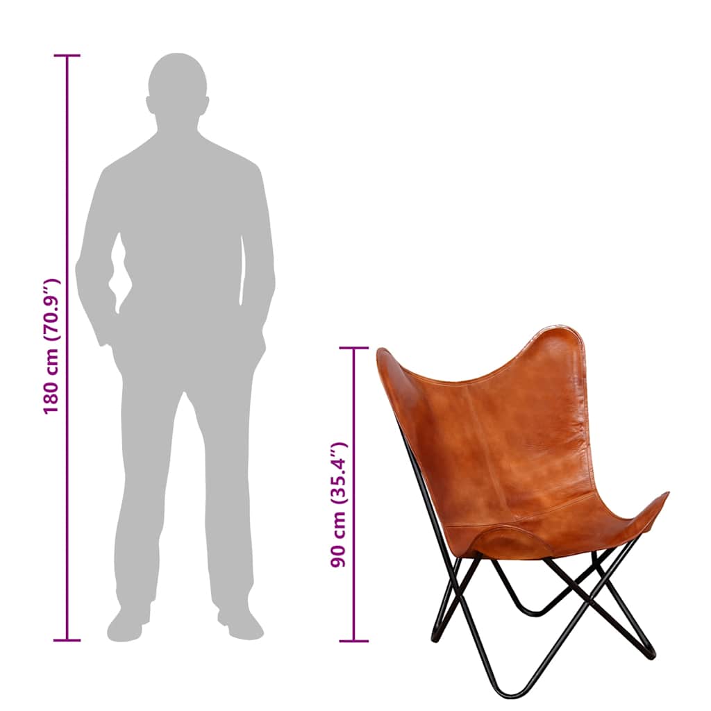 Butterfly Chair Brown Real Leather