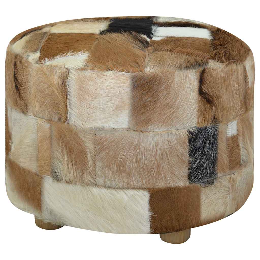 Pouffe Goatskin Leather Round 50x50x45 cm