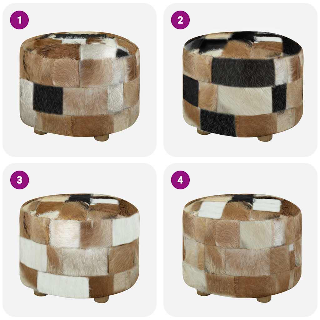 Pouffe Goatskin Leather Round 50x50x45 cm