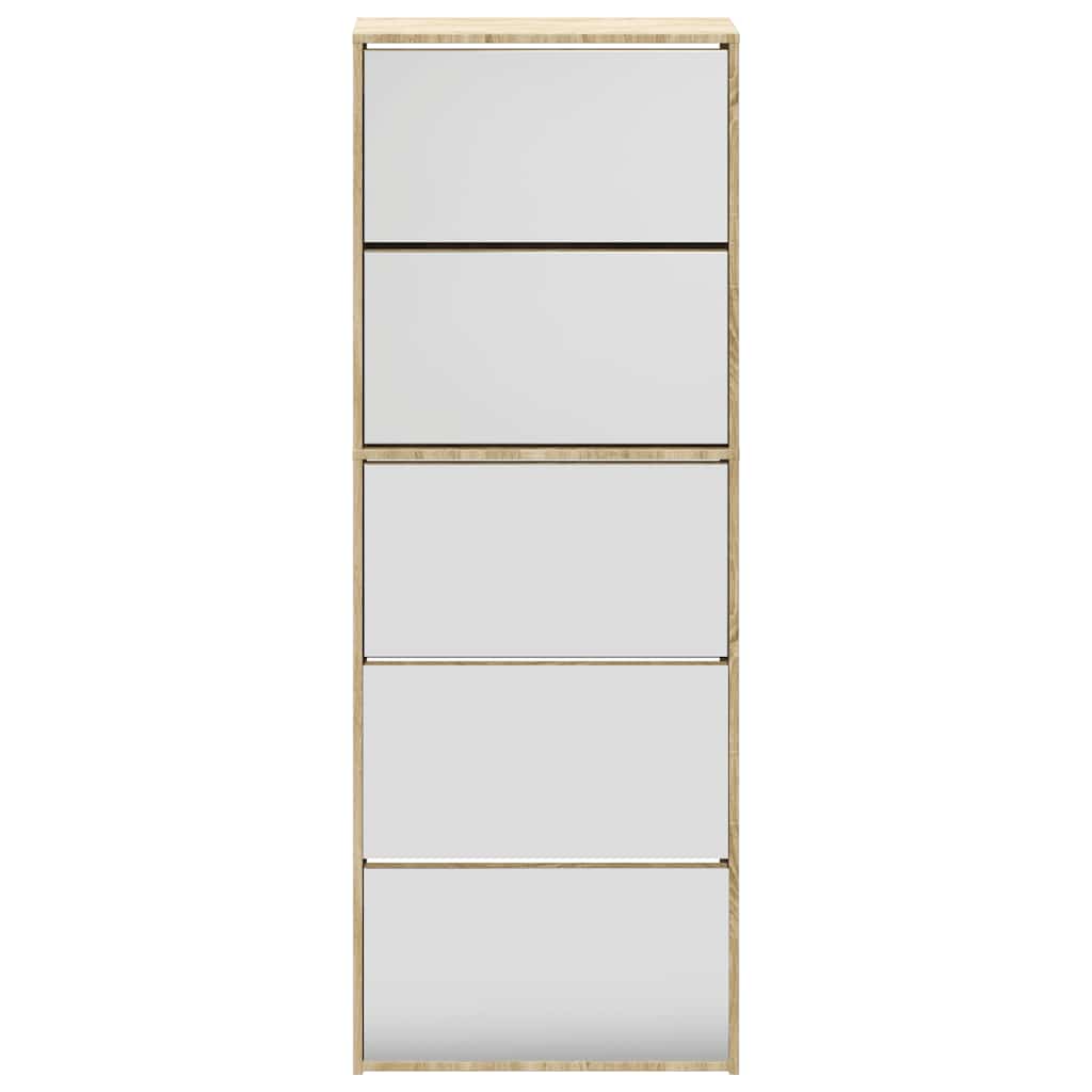 Shoe Cabinet 5-Layer Mirror Oak 63x17x169.5 cm