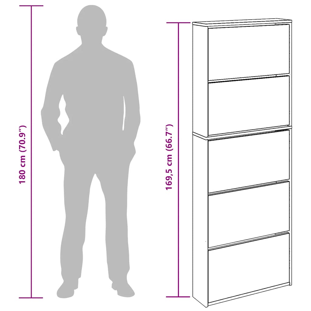 Shoe Cabinet 5-Layer Mirror White 63x17x169.5 cm
