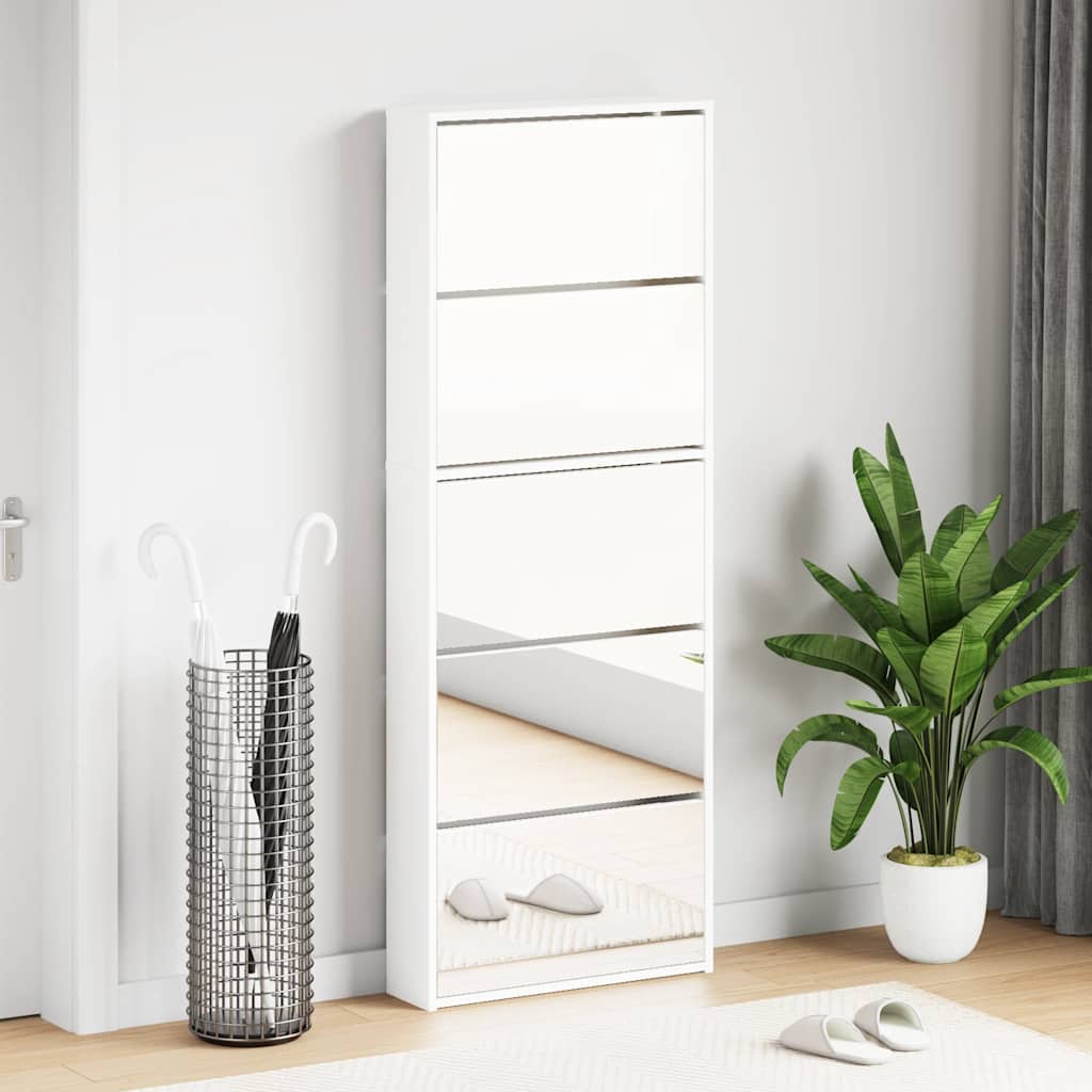 Shoe Cabinet 5-Layer Mirror White 63x17x169.5 cm