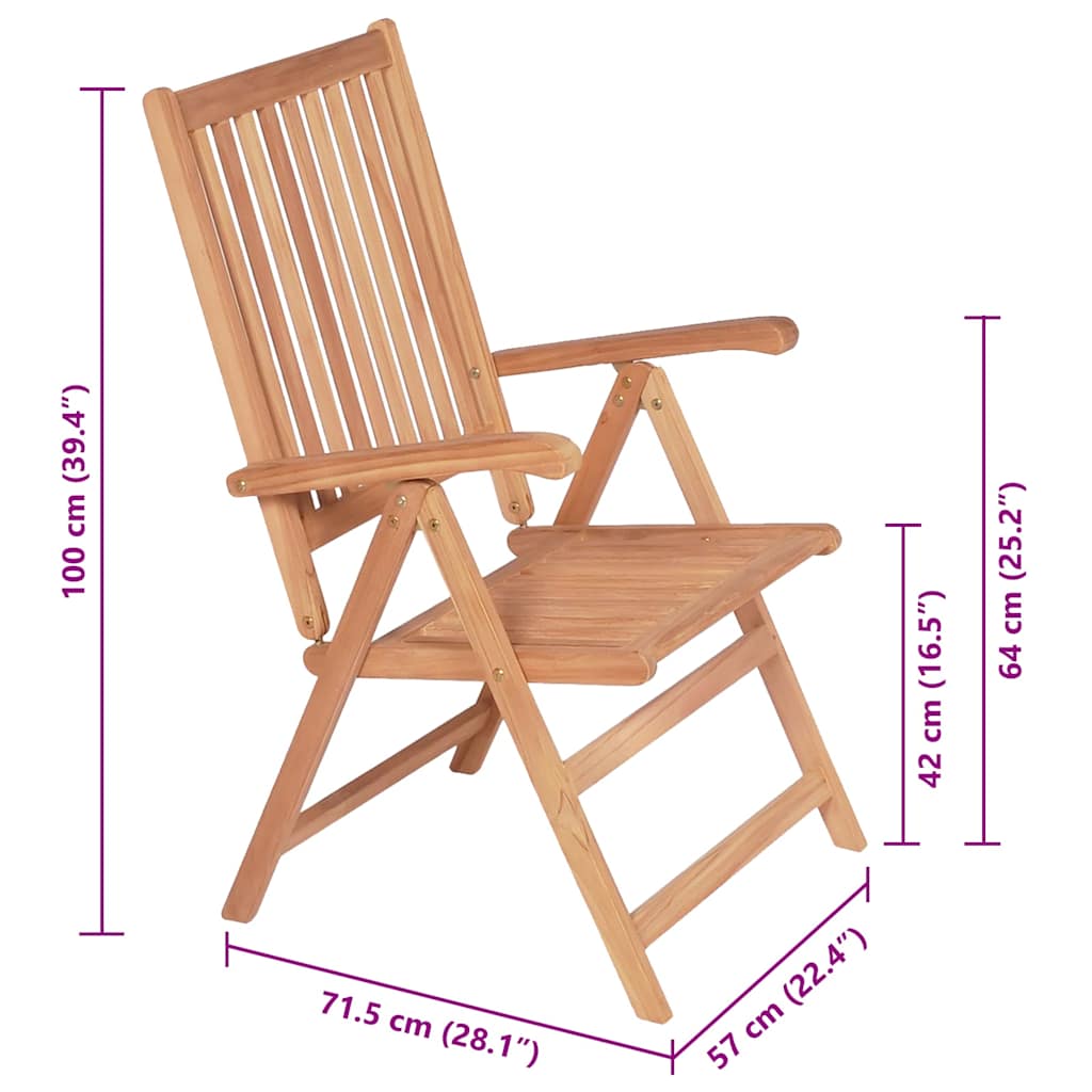 Reclining Folding Chairs 2 pcs Solid Teak Wood