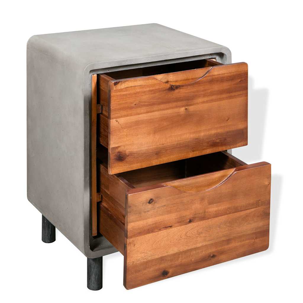 Nightstand Concrete Solid Acacia Wood 40x30x50 cm