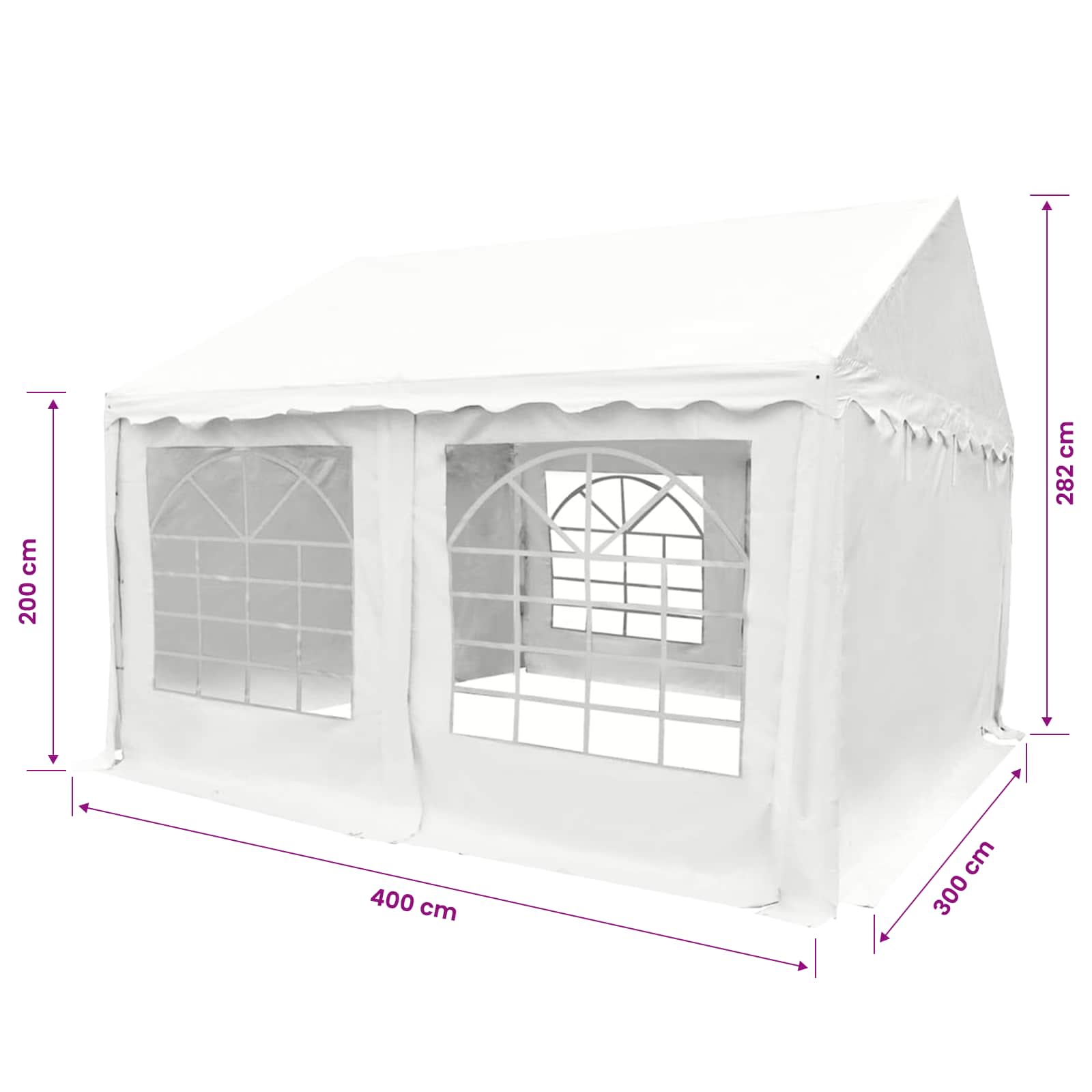 Party Tent White 400 x 300 x 282 cm PVC and galvanised steel