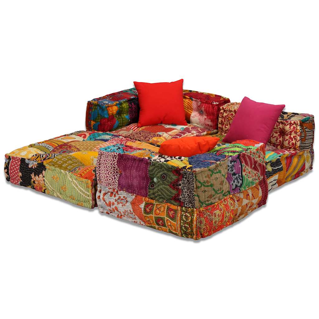 3-Seater Modular Pouffe Patchwork Fabric