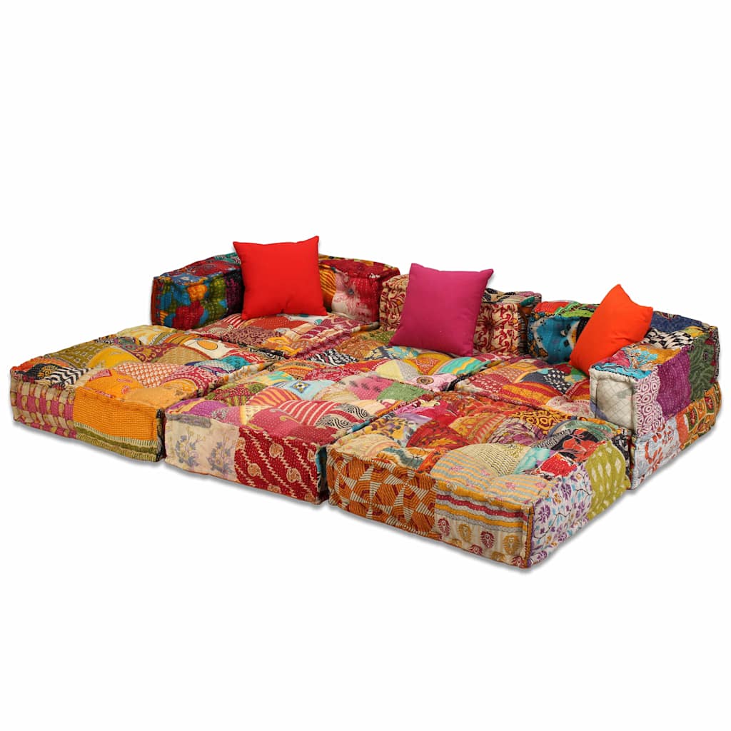 3-Seater Modular Pouffe Patchwork Fabric